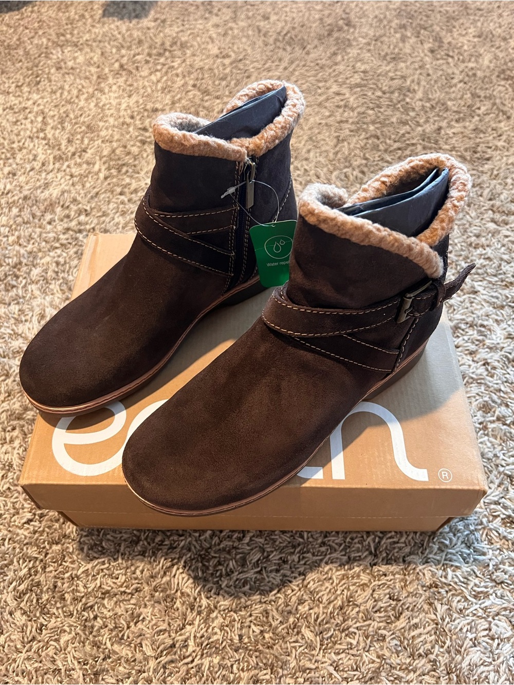 Earth Women's Hutton Suede Ankle Booties in Dark Brown with Shearling Collar - Picture 3 of 8